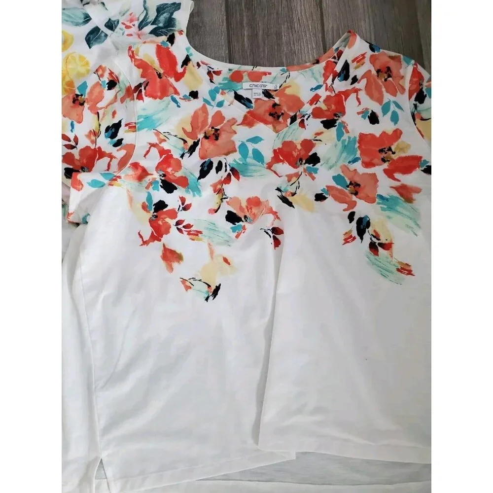 Chicos 4 Floral Short Sleeve Top Bundle Of 2 - Picture 4 of 7